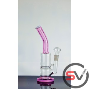 CURVED NECK HONEYCOMB GLASS WATER PIPE PINK 10inch